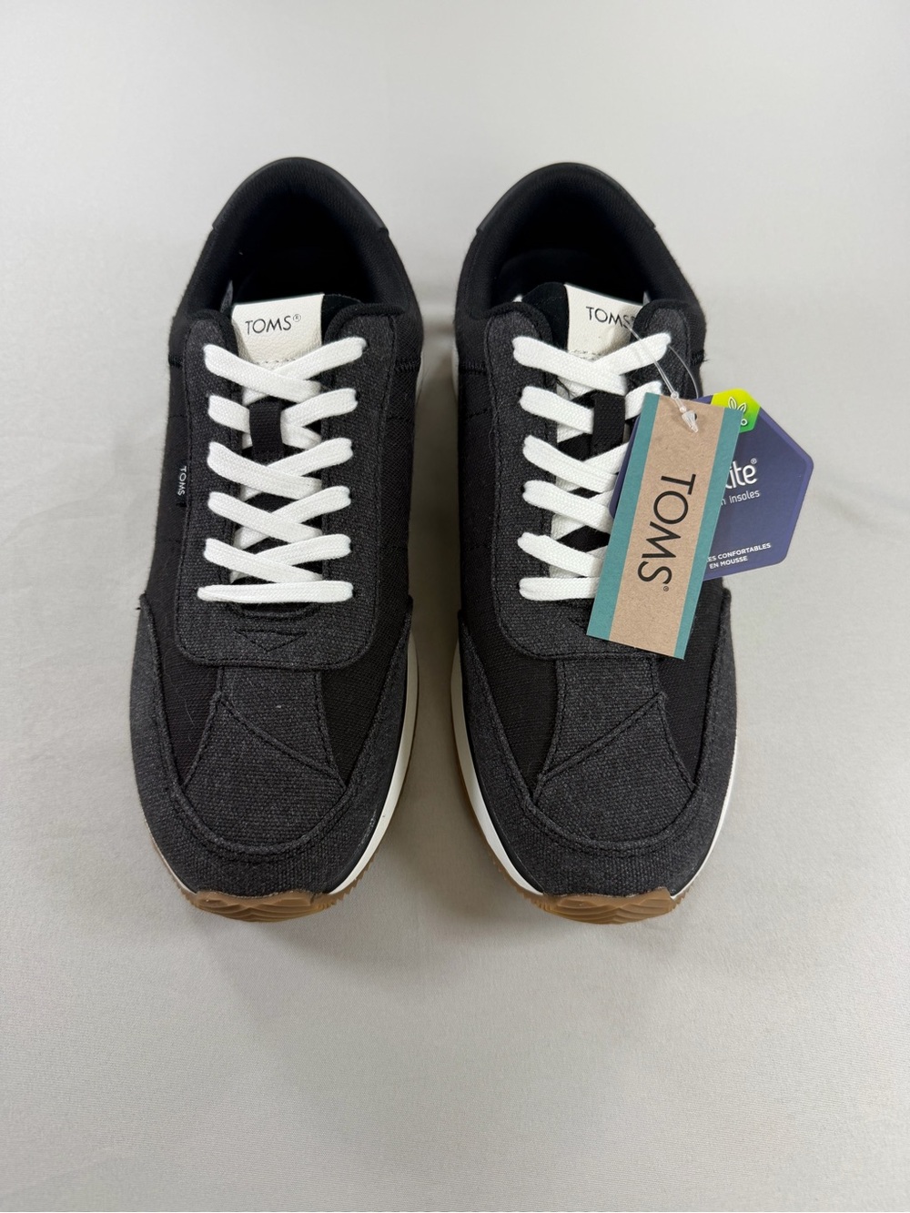 TOMS Women’s Black Canvas Lace-Up Sneakers Size 8 NWT OrthoLite Comfort Shoes